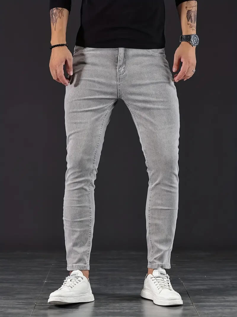 Calças Jeans Slim Fit Masculinas com Zíper Retrô