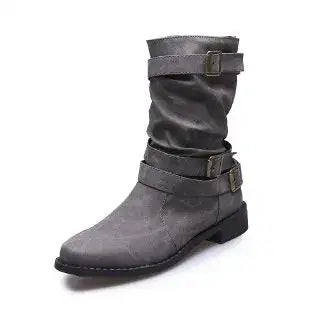 Botas Retrô Grossas de Cavaleiro Feminino XINGDIKU