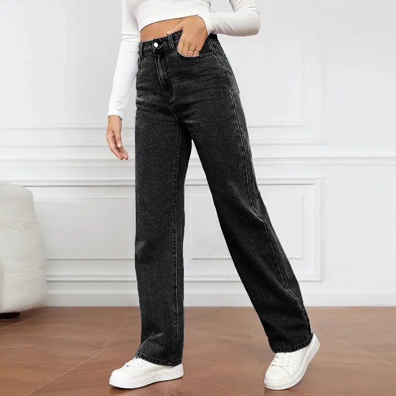 Calça Jeans Feminina Cintura Alta - Solta com Bolsos