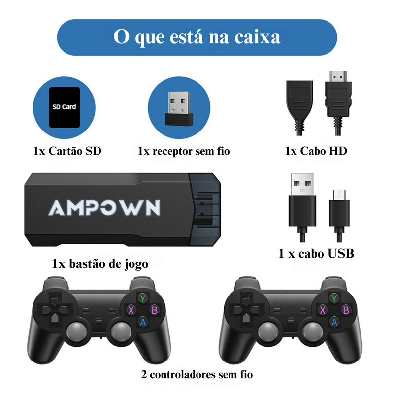 Ampown GD20 Game Console 4K 60fps HDMI Saída de Baixa Latência