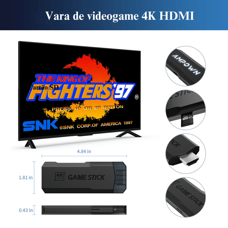 Ampown GD20 Game Console 4K 60fps HDMI Saída de Baixa Latência