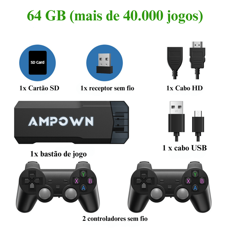 Ampown GD20 Game Console 4K 60fps HDMI Saída de Baixa Latência