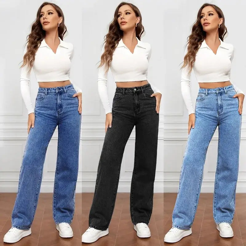 Calça Jeans Feminina Cintura Alta - Solta com Bolsos