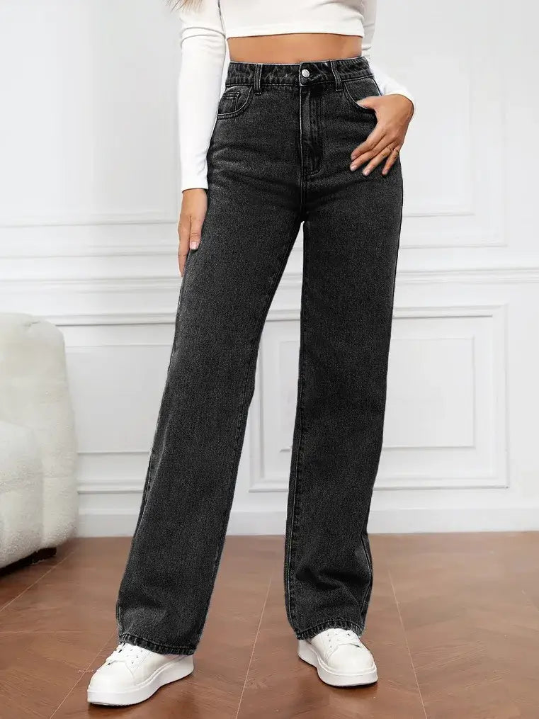 Calça Jeans Feminina Cintura Alta - Solta com Bolsos