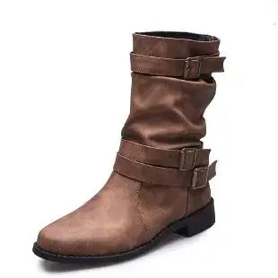 Botas Retrô Grossas de Cavaleiro Feminino XINGDIKU