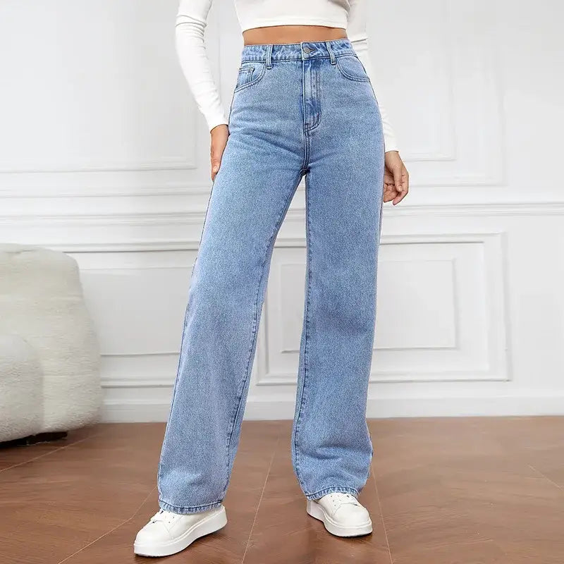 Calça Jeans Feminina Cintura Alta - Solta com Bolsos