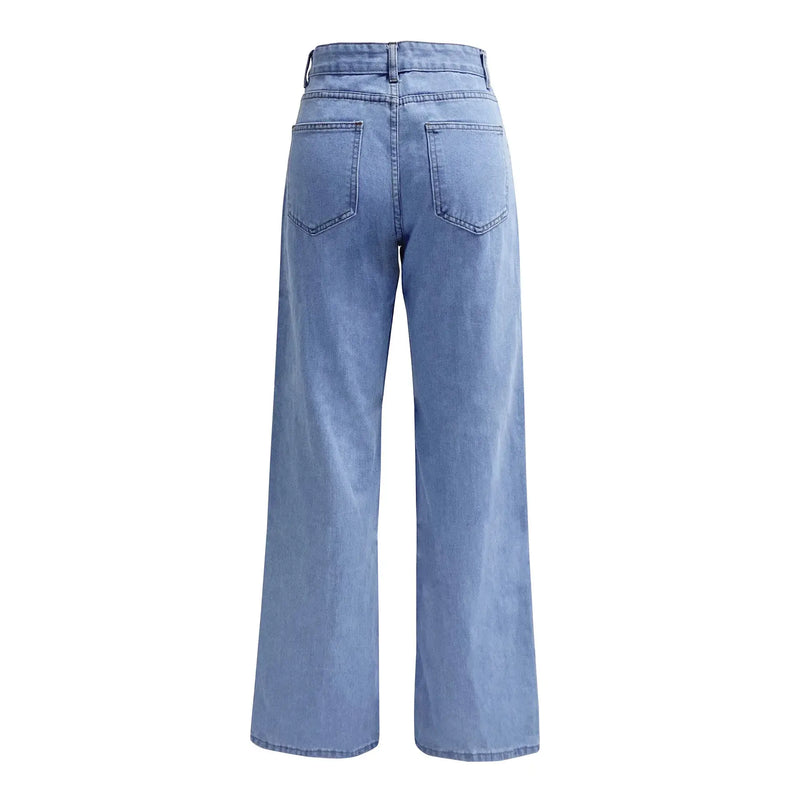 Calça Jeans Feminina Cintura Alta - Solta com Bolsos