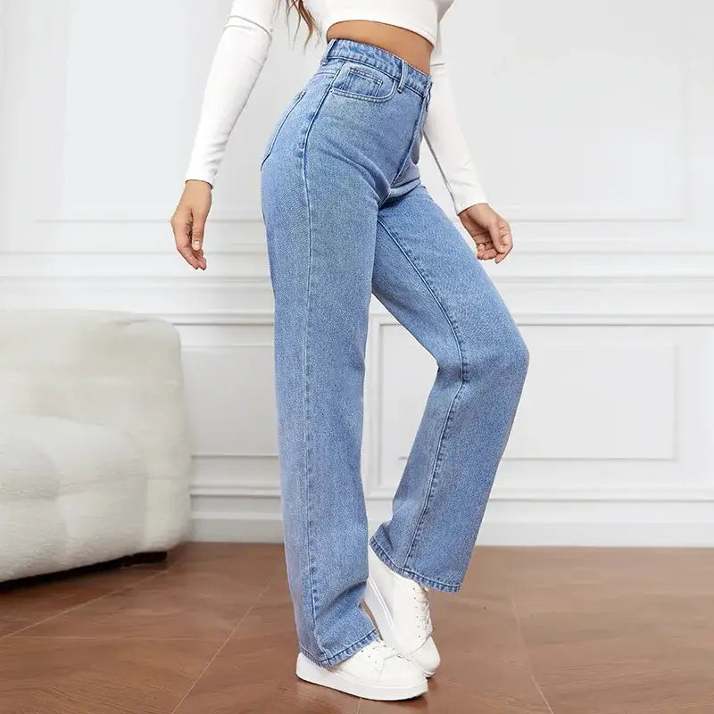 Calça Jeans Feminina Cintura Alta - Solta com Bolsos